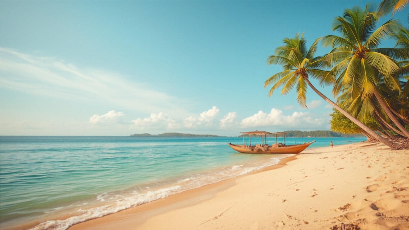 Thai beach with a long-tail boat